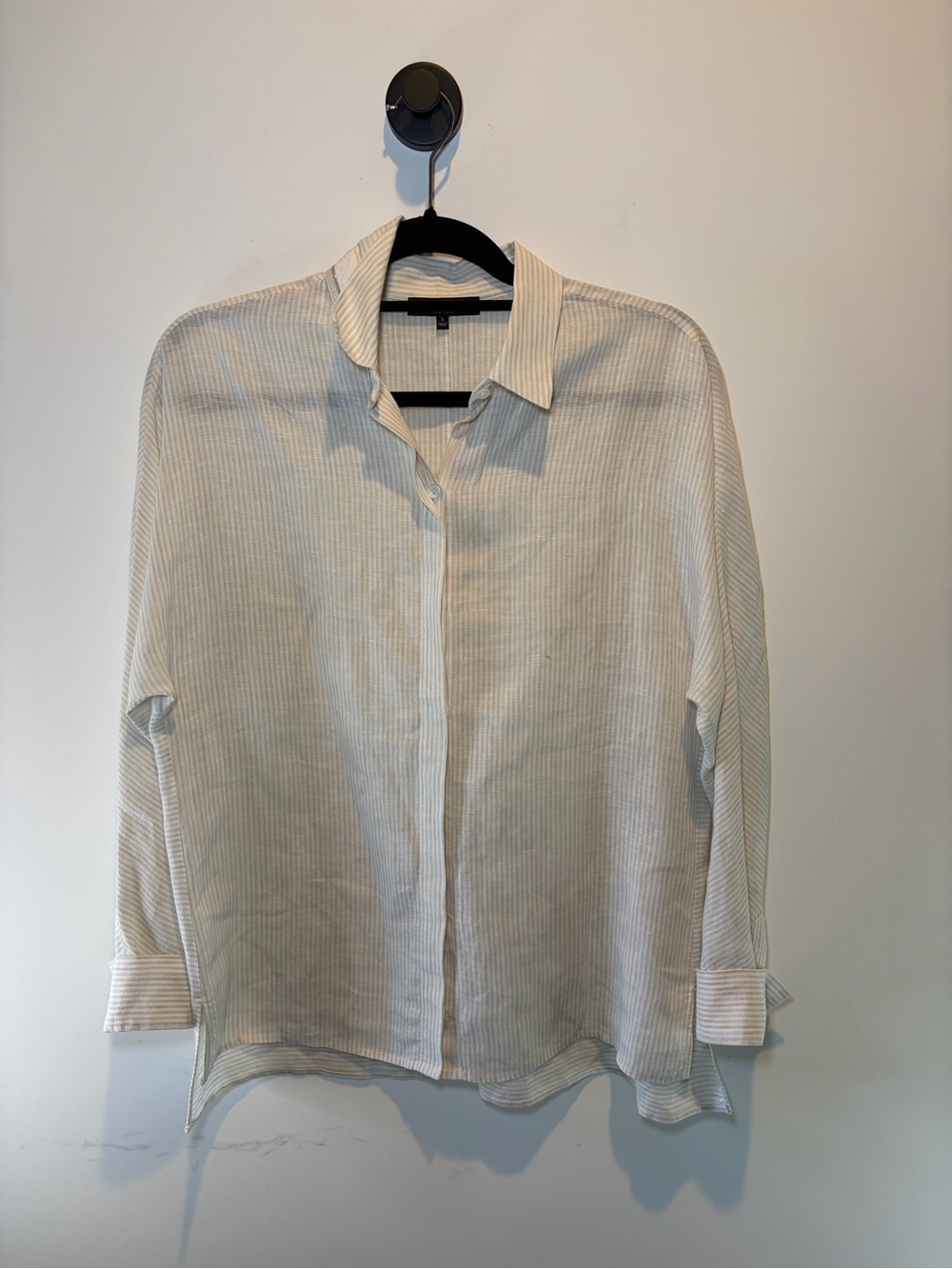 Lafayette 148 New York Cream and Light Stripe Button-Down Shirt